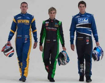 Alex Davison, Tim Slade and Shane van Gisbergen in their 2010 driving suits