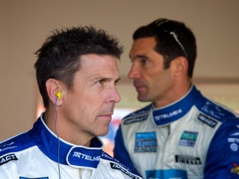 Scott Pruett (foreground) is one of the first confirmed drivers to compete in the unique V8 Supercars race at the Supercarnival