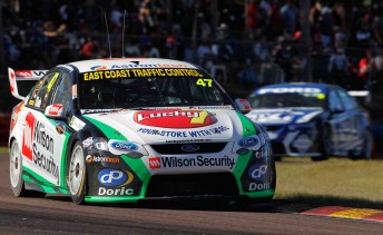 Tim Slade leads Shane van Gisbergen at Hidden Valley in June