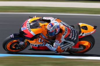 Casey Stoner has topped the times in final MotoGP practice (PIC: Ben O
