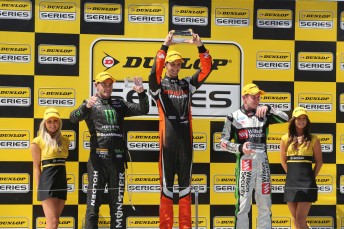 The Dunlop Series podium at Winton – Scott Pye, Nick Percat and Dale Wood