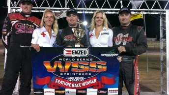 Steven Lines is flanked by second placed Cameron Gessner (left) and third placed Luke Dillon (PIC: Perth Motorplex)