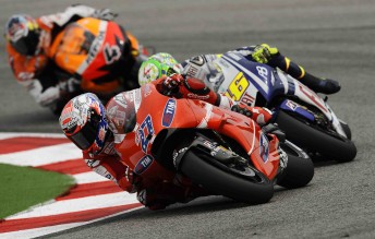 Casey Stoner on the pace during practice at Aragon