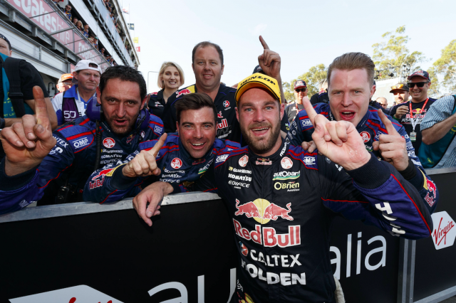 Van Gisbergen celebrates with the Red Bull team