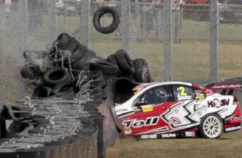 Garth Tander hit the tyre wall hard at Sandown last year