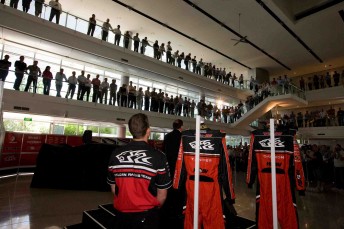 Media, fans, sponsors, special guests and Holden employees packed the Port Melbourne showroom