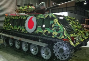 One of the tanks that V8 Supercars drivers Jamie Whincup and Craig Lowndes will race at Townsville Showgrounds tomorrow