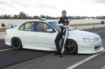 Taz Douglas with his Holden Commodore V8 Supercar at Winton yesterday