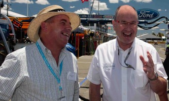 WA sports minitser Terry Waldron with V8 Supercars executive chairman Tony Cochrane at Barbagallo Raceway last year