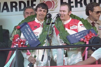 Peter Brock and Jim Richards, celebrating their victory at the 1980 Bathurst 1000