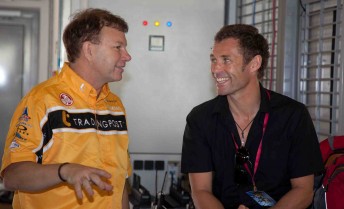 Brad Jones with Sportscar legend Tom Kristensen at the Yas Marina Circuit yesterday