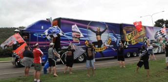 A large number of V8 fans turned out to see the truck convoy converge on Townsville