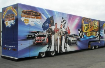 Driver Rick Kelly, Jamie Whincup, James Courtney and Mark Winterbottom feature on the truck