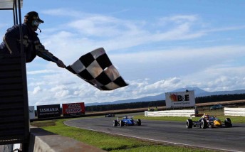 Tom Tweedie taking victory at Symmons Plains