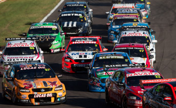 The V8 Supercars pack running on the soft tyres in Darwin