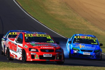 Rhys McNally salutes in Race 1 of the V8 Utes at Mount Panorama