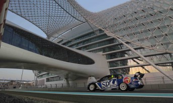 SP Tools Falcon driver Shane van Gisbergen on his way to the fastest lap on the opening day of practice at the Yas Marina Circuit