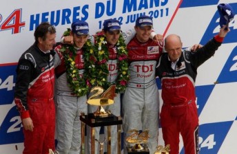 The victorious Audi team on the podium