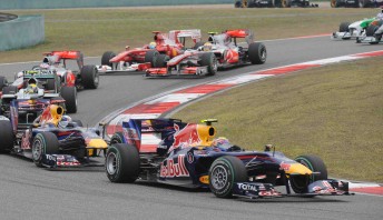 Mark Webber leads the pack at China three weeks ago