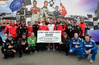The V8 drivers joined together at Symmons Plains to wish Webber all the best