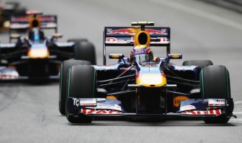 Mark Webber leads Red Bull Racing team-mate Sebastian Vettel