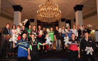 The international drivers (and Mark Skaife, far left) at the official welcome party on Tuesday evening