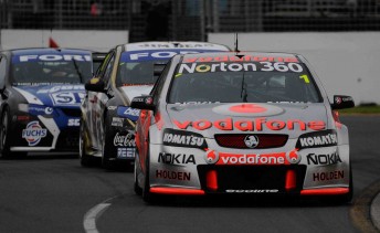 Jamie Whincup leads Ford fighters James Courtney and Shane van Gisbergen