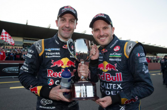 Jamie Whincup and Paul Dumbrell after winning the 2014 Sandown 500