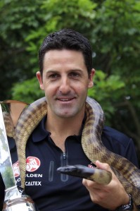 Whincup had been posing for a photo with the snake at the V8 Supercars trophy