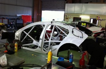 Chassis WR011 being rebuilt by Team BOC last week