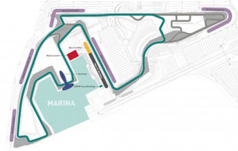 A track map of the circuit that the V8 Supercars will race on at the Yas Marina circuit
