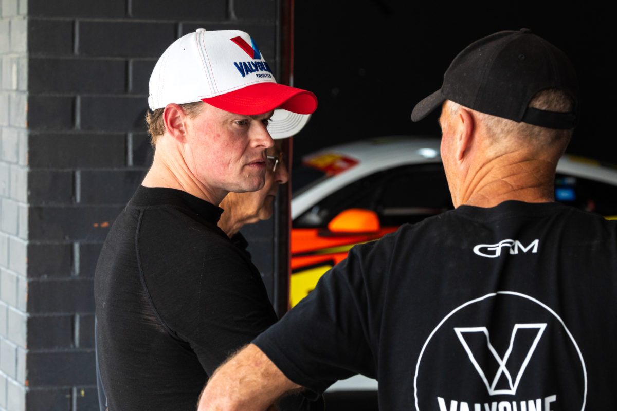 James Moffat, pictured with team boss Barry Rogers, is back on top of the Trans Am Series standings after Garry Rogers Motorsport successfully appealed its Round 3 disqualification. Image: Supplied