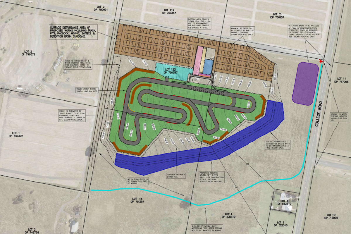 Plans lodged as part of the development application for the a Bathurst kart track on College Road. Image: Development Application 2023/345