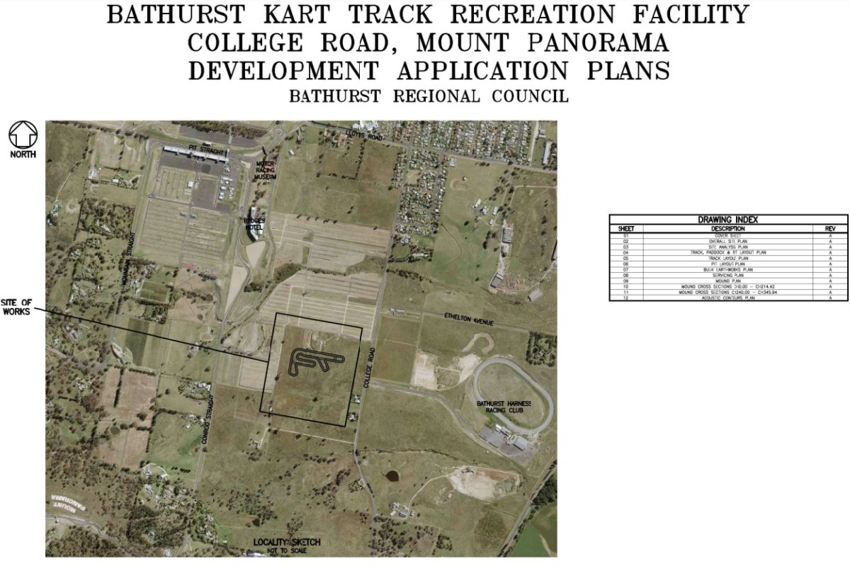 Plans showing the proximity of the proposed Bathurst kart track to the Mount Panorama Motor Racing Circuit. Image: Development Application 2023/345