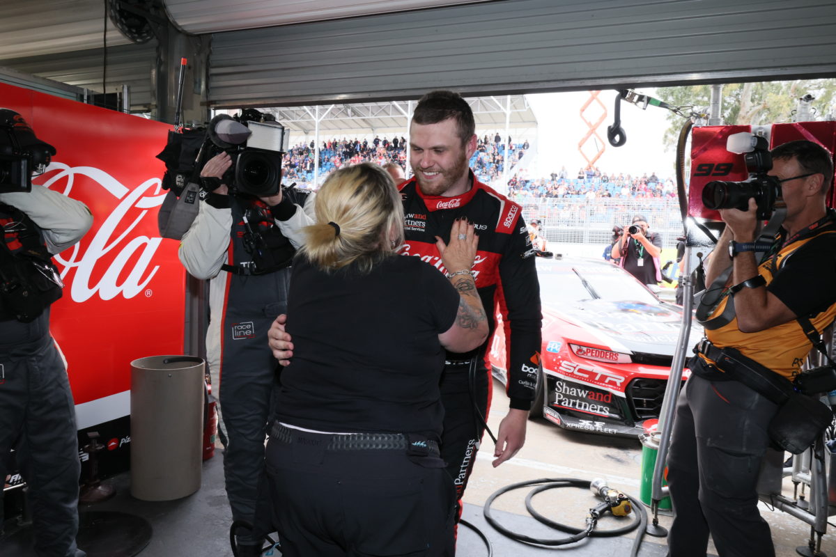 Erebus owner Betty Klimenko embraces Brodie Kostecki after he won the 2023 Supercars Championship. Image: Supplied