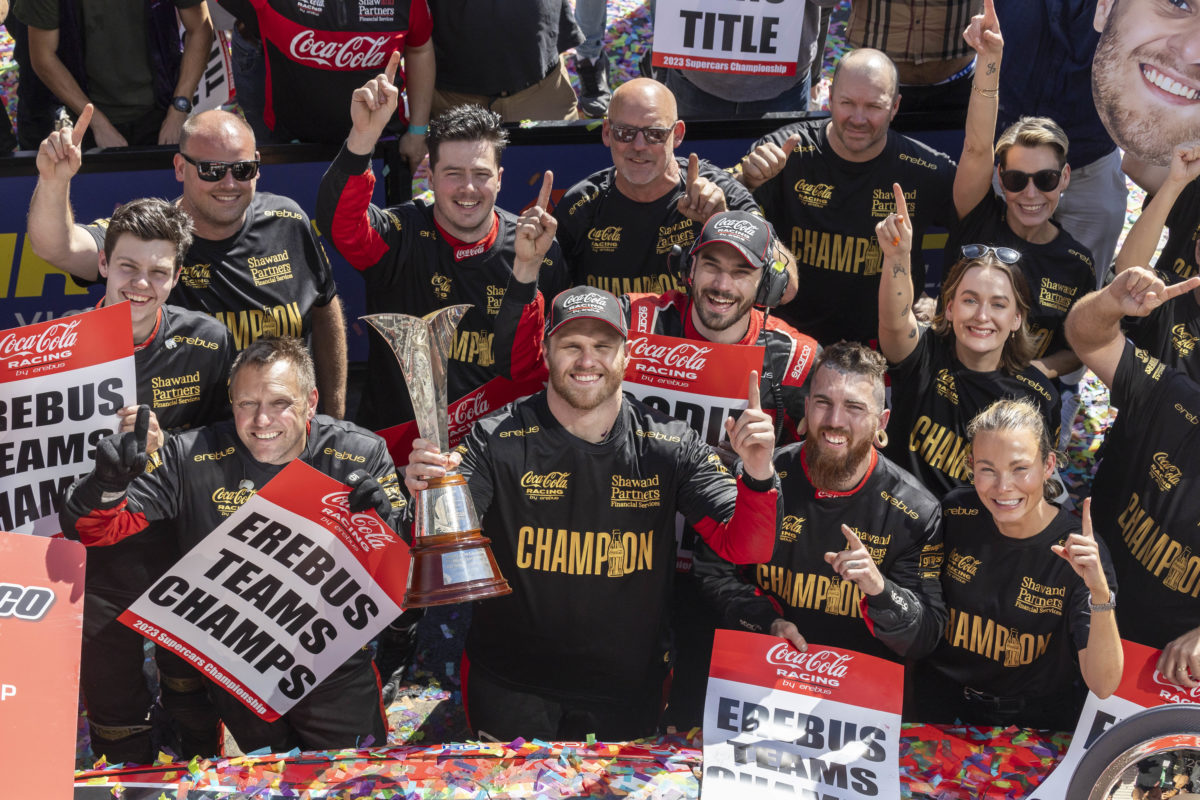 Erebus Motorsport celebrates winning both the teams' and drivers' championships. Image: Supplied