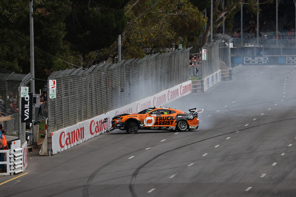 Cam Hill crashed his MSR Camaro in qualifying in Adelaide. Image: InSyde Media