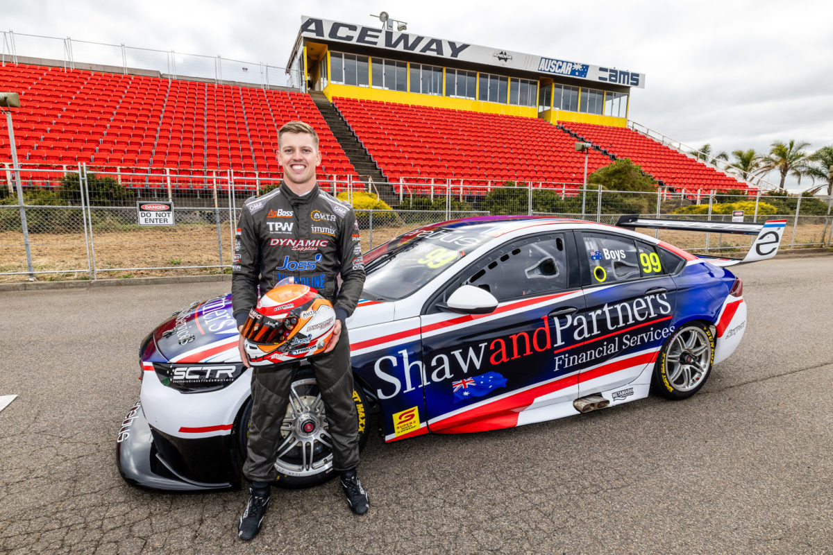Jordan Boys, who is at Calder Park today, with the ZB Commodore which he will race in Adelaide. Image: Supplied