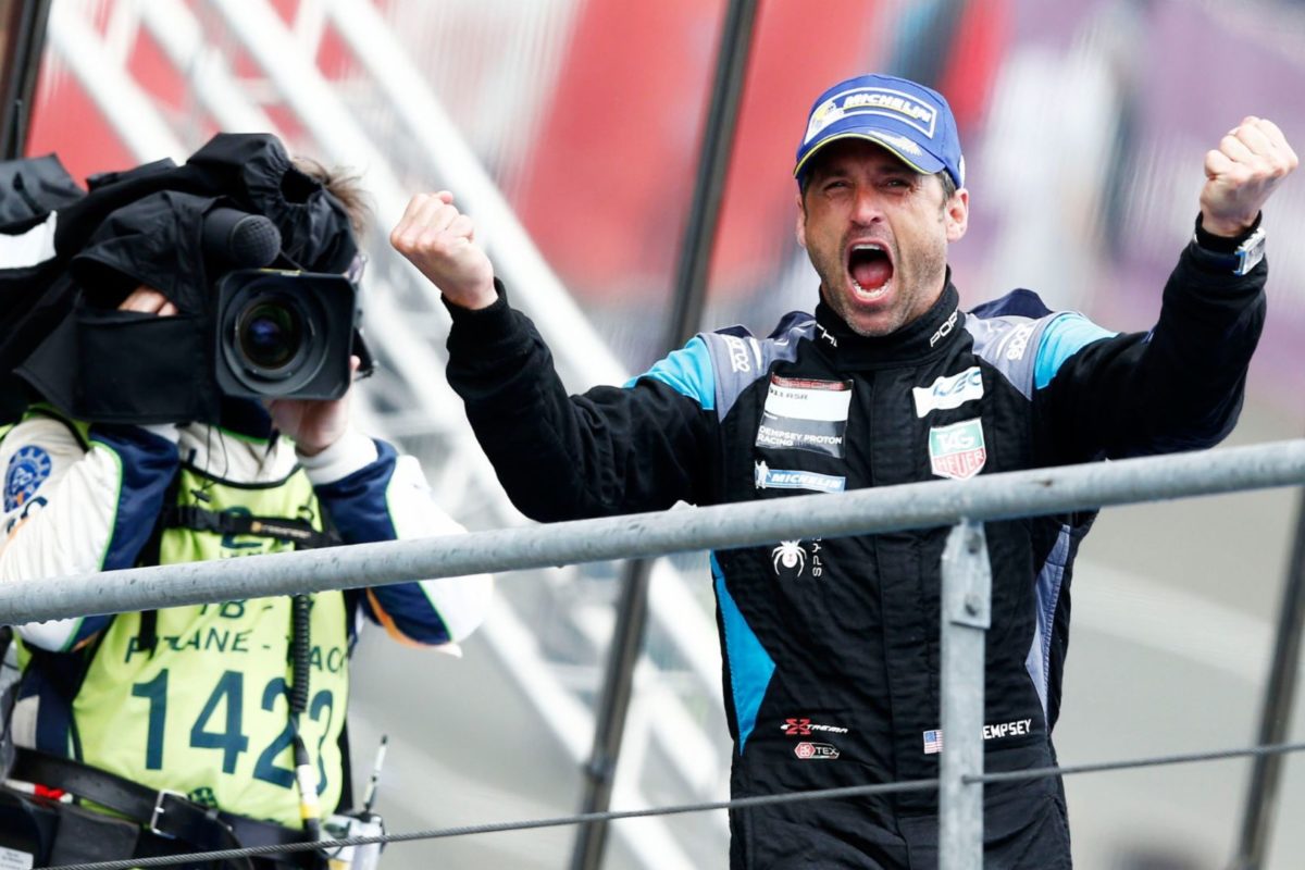 Patrick Dempsey (pictured celebrating a podium at Le Mans in 2015) regrets not having raced in the Bathurst 1000. Image: Porsche AG