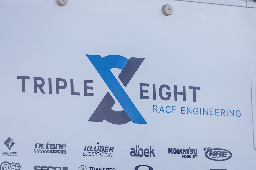 Triple Eight Race Engineering logo on transporter tailgate