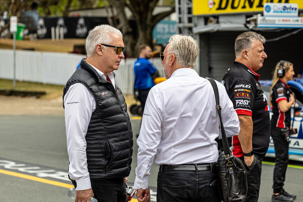 Outgoing Supercars Head of Motorsport Adrian Burgess (left, with Supercars CEO Shane Howard) has been linked to Team 18. Image: InSyde Media