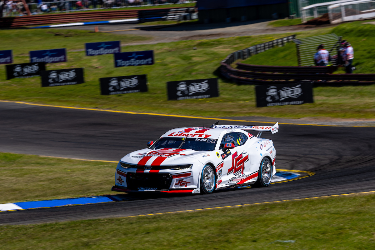 Jack Smith behind the wheel of the SCT Logistics Camaro at Sandown. Image: InSyde Media