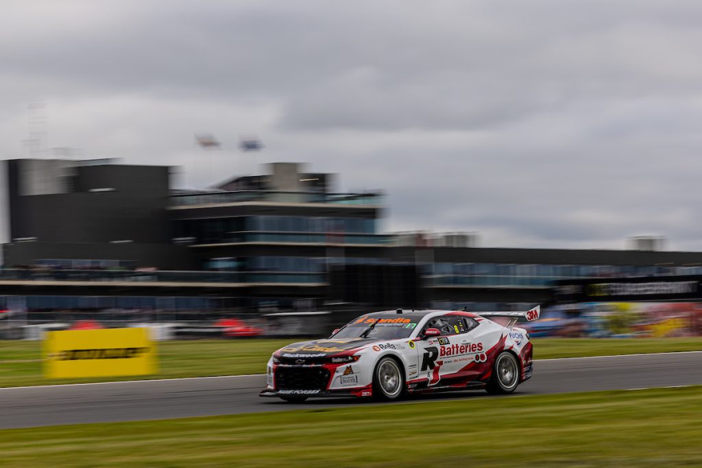 Andre Heimgartner drives his Brad Jones Racing Chevrolet Camaro Supercar at The Bend in August 2023