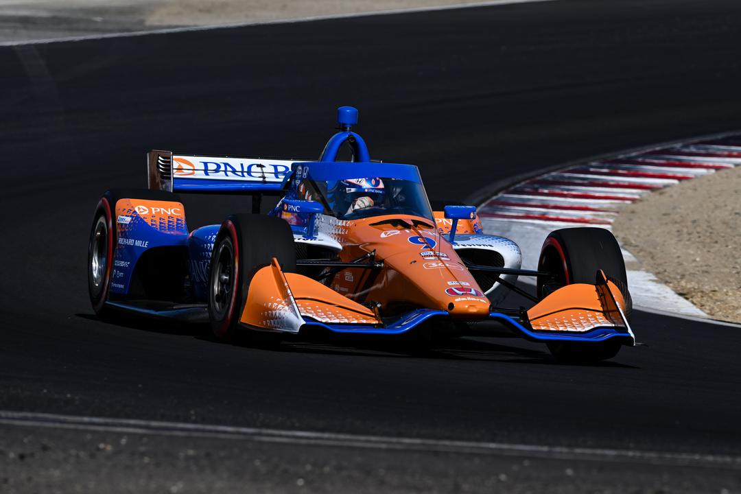 Scott Dixon drives his IndyCar at Laguna Seca in September 2023