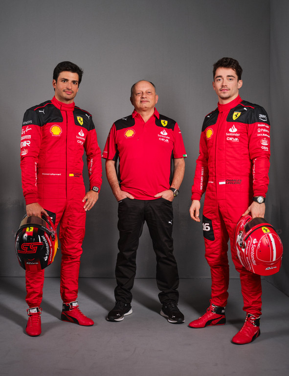 Fred Vasseur with Carlos Sainz and Charles Leclerc