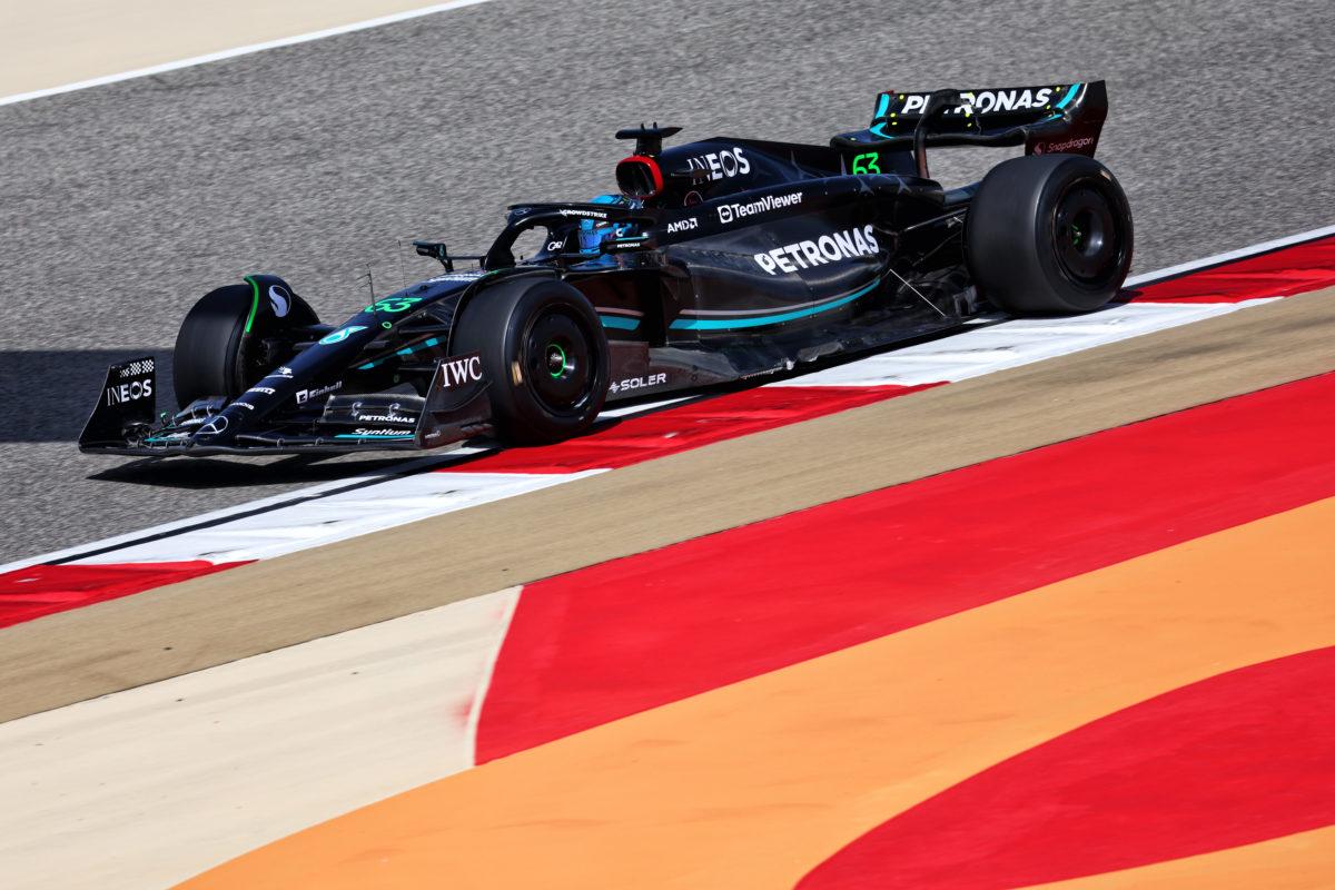 George Russell in action for Mercedes on the first day of 2023 F1 testing in Bahrain